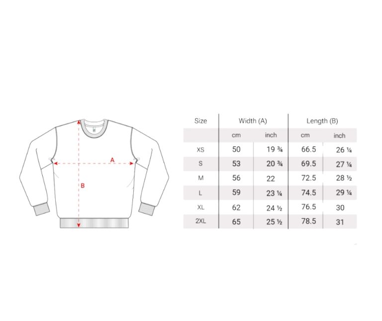 Adult Sweatshirt Size Guide